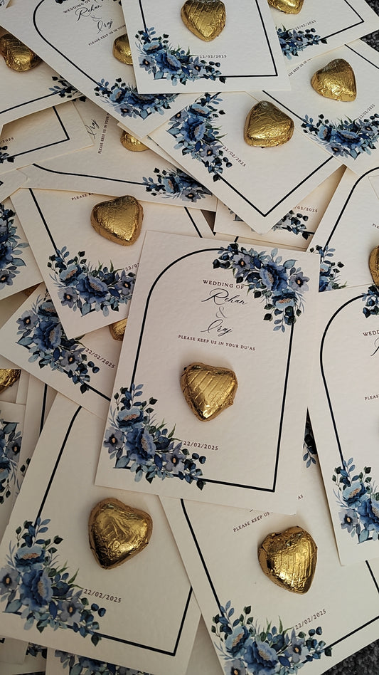 Blue Wedding Chocolate Heart Favours